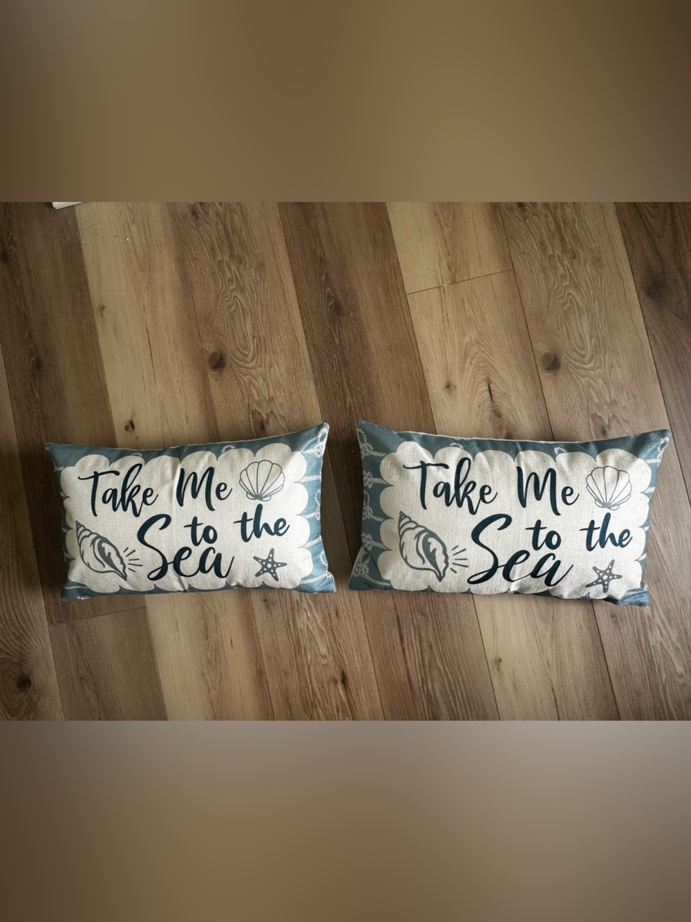 Coastal 'Take Me to the Sea' Accent Pillow in Blue and White